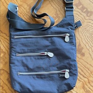 Baggallini Grey Triple Zip Crossbody with Silver Zippers